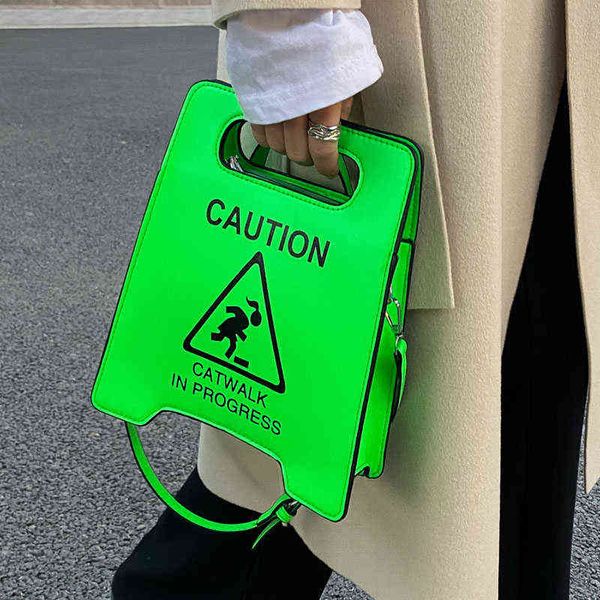

shopping bags young girl crossbody bag creative caution letters sign handbag cute fluorescence color shoulder for women clutches 220316