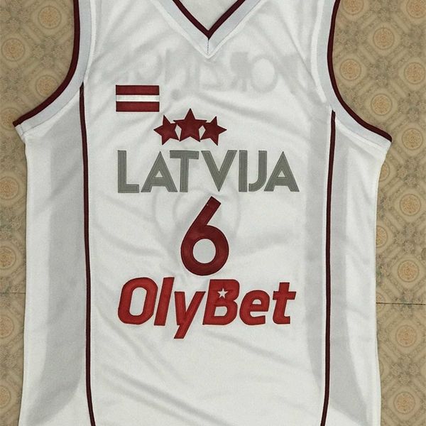 XFLSP # 6 Kristaps Porzingis Takımı Latvijas Basketbol Jersey Nakış Dikişli