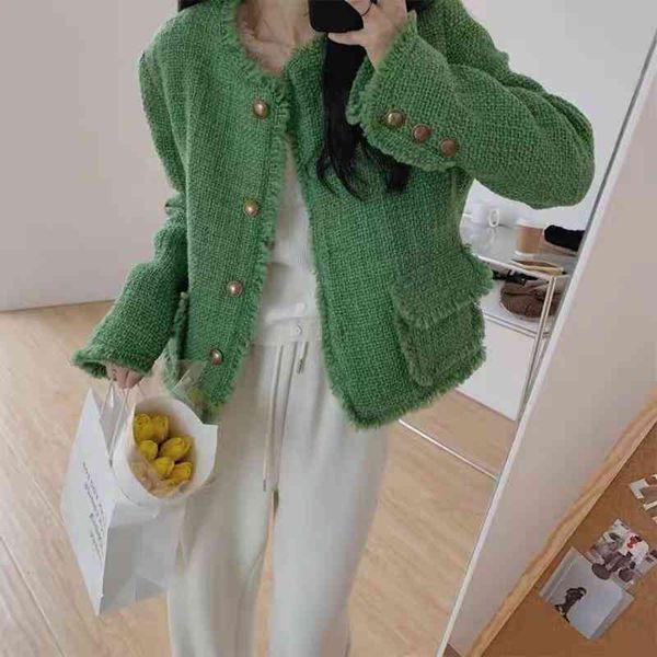 

women's knits & tees green short small fragrance coat for women in spring 2022 at6h, White