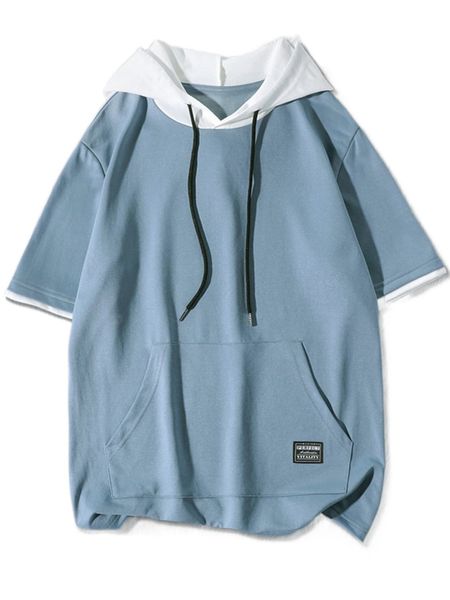 

men patched detail drawstring hooded tee x8hm#, White;black