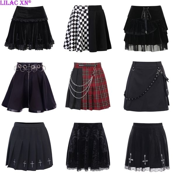 Y2K Harajuku Plaid Falten Mini Röcke Punk Ästhetische Sexy Schwarz High-taillierte Tennis Rock für Frauen Gothic Kawaii Fee Grunge 220322