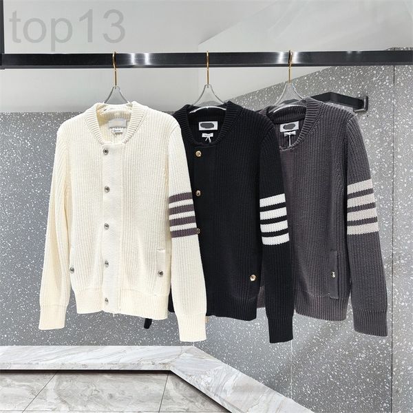 

women's knits & tees designer tb cardigan 2021 autumn winter men and women lovers stand collar four bar loose wool zipper knitted sweat, White