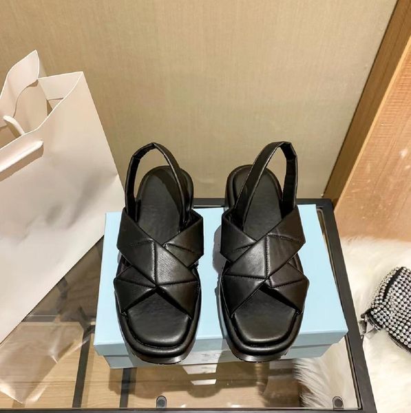 

designer solid color sandal triangle cross leisure sandal summer classic rome shoes slippers leather wear resisting outdoor sandals, Black