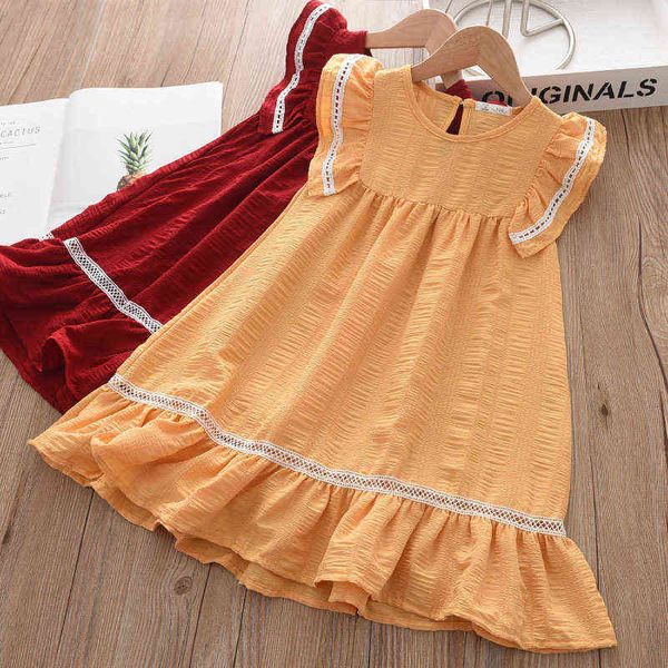 

melario summer casual dresses for girls 2022 new fashion kids baby ruffles cute costumes children princess clothes 3-7 years g220518, Red;yellow