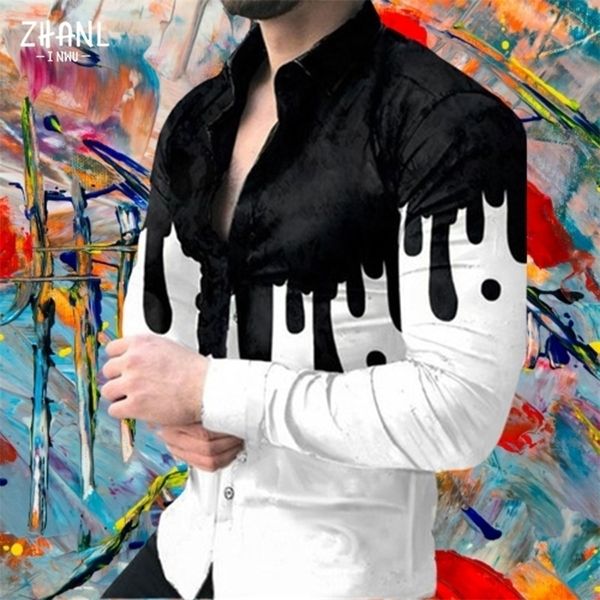 

dress shirts for men style fashion designer print long sleeve casual male streetwear slim brand men clothing 220401, White;black