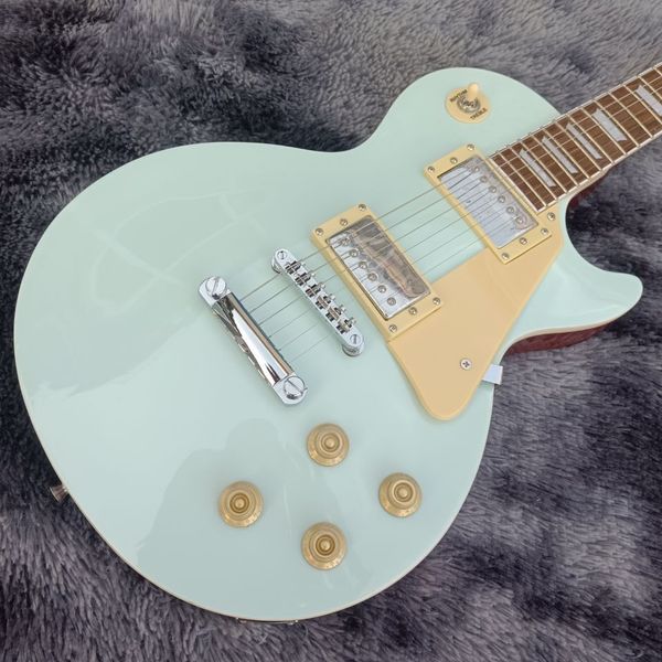 

light blue electric guitar integrated connection mahogany wood