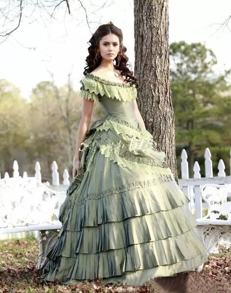 

vintage quinceanera dresses katherine pierce victorian era corset cap sleeve ball gown taffeta green celebrity sweet 16 party dresses, Blue;red