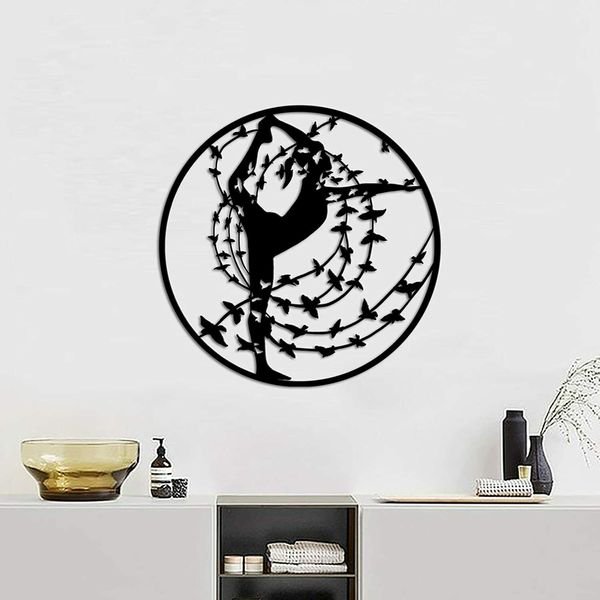 Йога стена искусства металл абстрактный йога женщина с птицами стены скульптура висит искусства