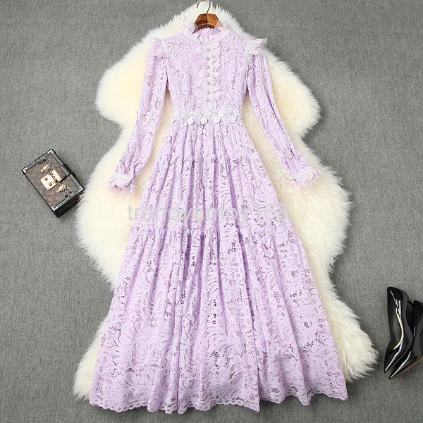 

casual dresses early spring women's wear hollow hook flower nail bead slim fit dress long lace t10526, Black;gray