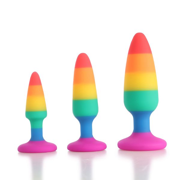 S/m/l colorido plugue de silicone colorido arco -íris anal unissexy vibristas adultos brinquedos sexy para homens/mulheres treinadores massageiros itens de beleza