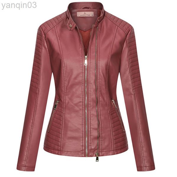 Neue Frühjahr Frauen Faux Leder Jacke Schlank Biker Mantel Stehkragen Doppel-reißverschluss Jacken Mode Streetwear Oberbekleidung L220801