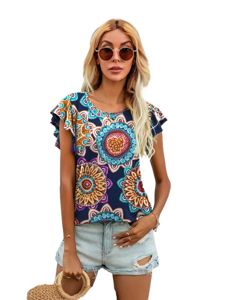 

dearcase mandala print butterfly sleeve tee l3t8#, White