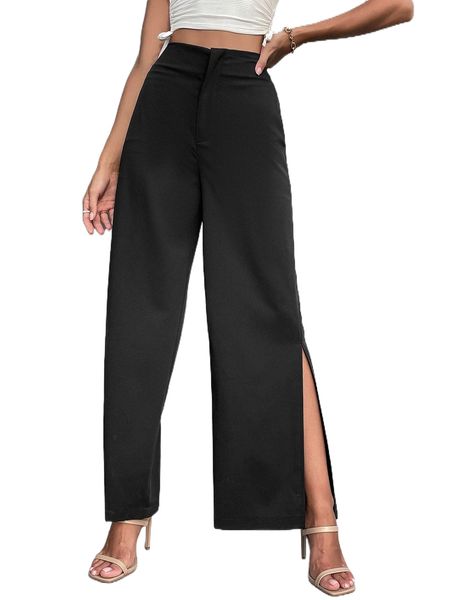 

high waist split hem pants 78f8#, Black;white