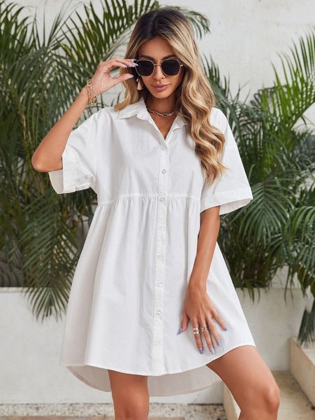 

drop shoulder high-low hem shirt dress e2qg#, Black;gray