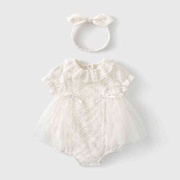 Koki Baby Girl Bodysuit White Anniversary вечеринка новорожденная кружевная шнурка с коротким рукавом для маленькой девочки Летняя одежда 2022 ПРИНЦЕССА G220510