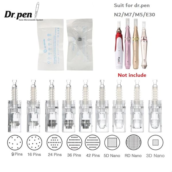 10 PCS DR PEN A6 A agulhas Cartuchos Máquina de Microneedling Derma Pen A1 M5 M7 N2 E30 Substitua Carimbo 9 12 24 36 42 PIN Nano Micro agulha Aço inoxidável Material para venda