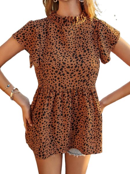 

dalmatian print butterfly sleeve peplum blouse q3qk#, White