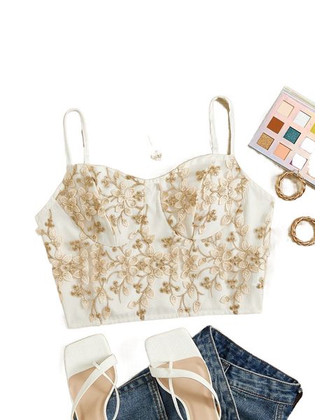

floral embroidery cami m10q#, White
