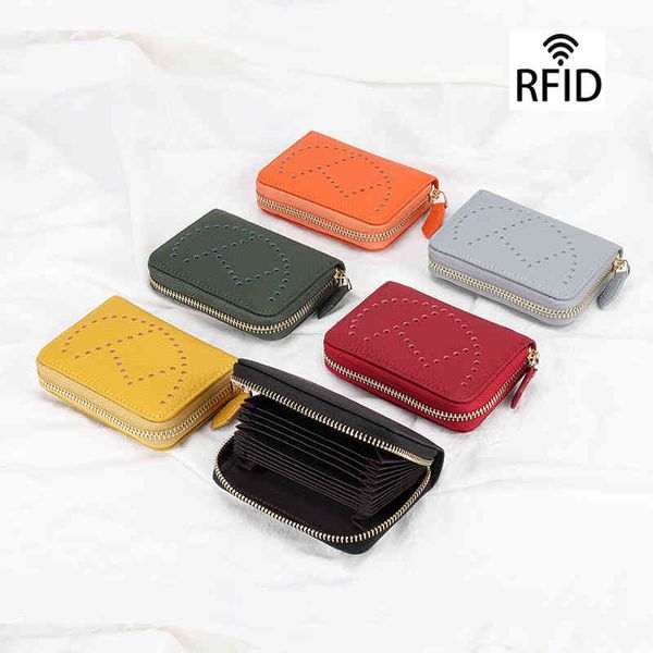 

wallets handbags real pickup bag female rfid anti demagnetization card cover head layer cowhide multi position small wallet integrated, Red;black