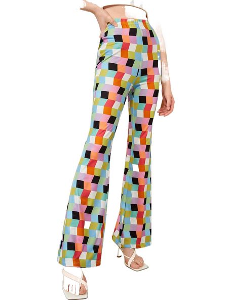 

x debra valencia allover geo print flare leg pants j7zo#, Black;white