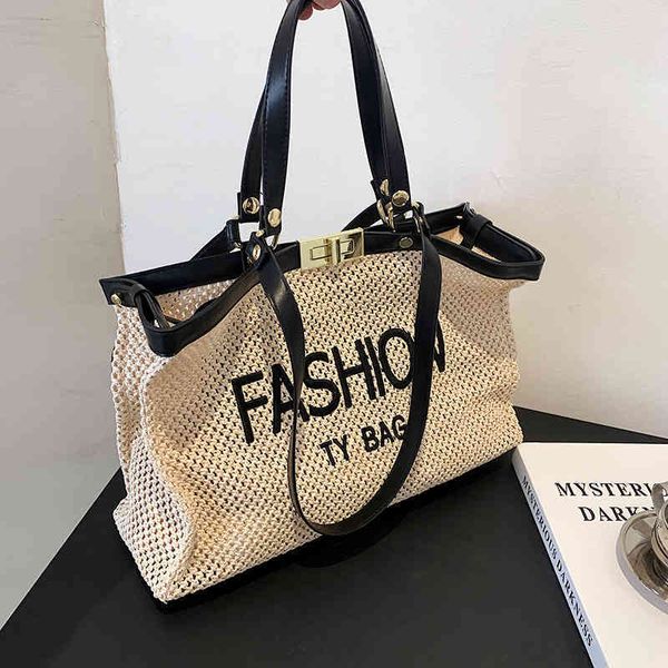 

2022 factory wholesale new spring and summer new high-capacity fashionable fashion woven women's shoulder travel bag g0c4