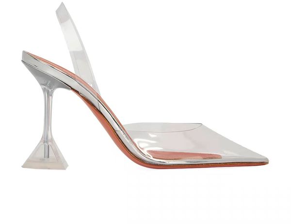 

new season shoes amina italy muaddi clear pvc slingback pumps fluted heels, Black