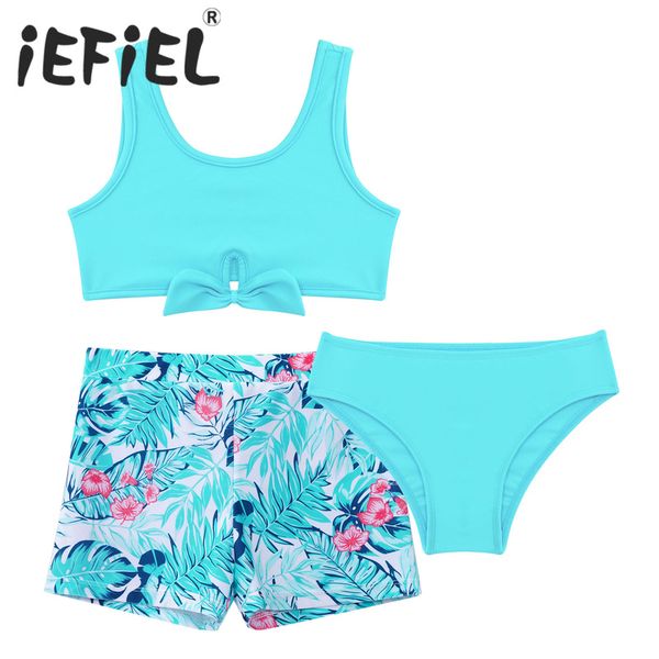 

3pcs kids girls swimsuit swimwear outfits tankini floral printed bathing suit set with bottoms shorts 220530, Blue