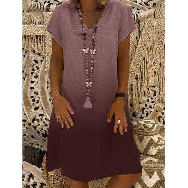 

casual gradient print knitted short-sleeved v-neck dress, Black;gray