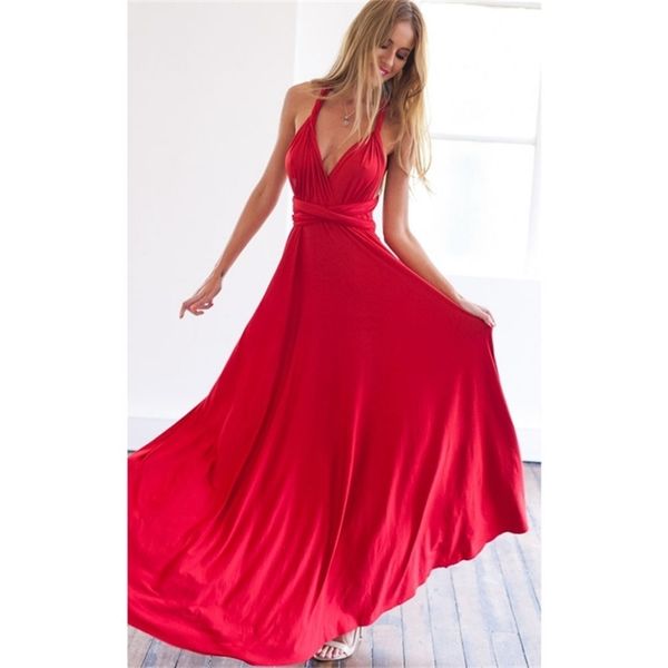 Mulheres Sexy Multiway Envoltório Conversível Boho Maxi Clube Vestido Vermelho Bandagem Vestido Longo Festa Damas de Honra Infinito Robe Longue Femme 220621