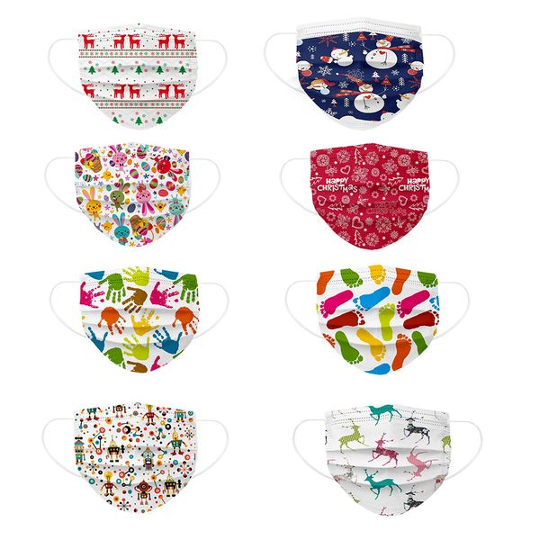 

christmas pattern disposable face masks breathable 3-ply non-woven cup dust masks with elastic earloop for kids