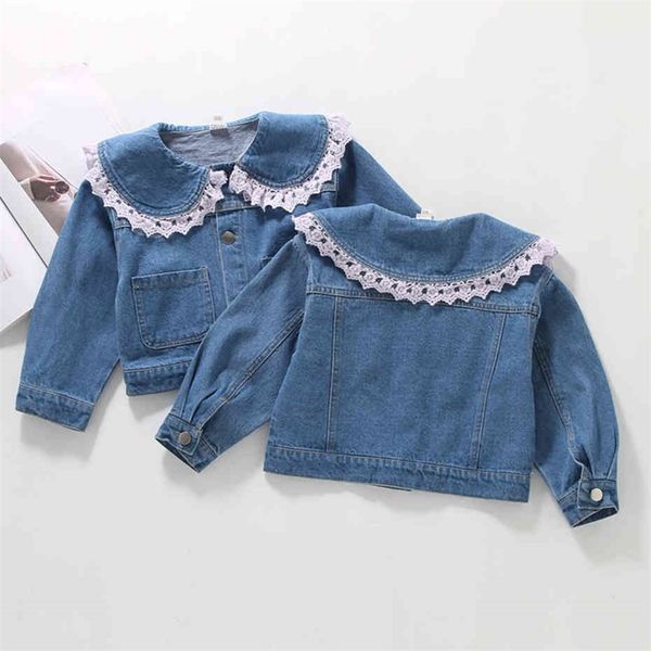 

girls denim coat lace coat girl floral outerwear for children casual style clothes girl spring autumn 210412, Blue;gray
