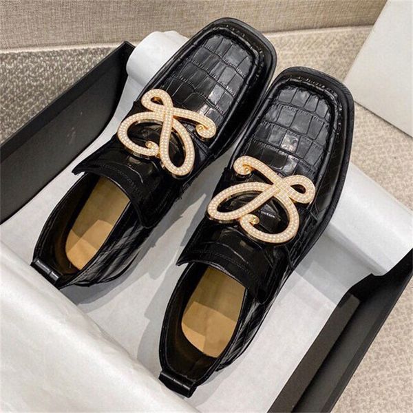 

boots winter style square head handsome leather pearl cover foot versatile nude boots british short women's oc8j, Black