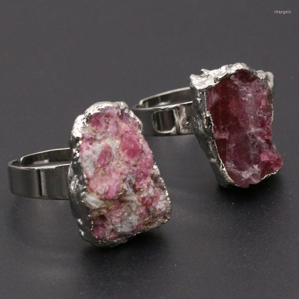 Anelli nuziali Rhodochrosite naturale rhodocrosite Druzy Sliver quarzo quarzo Gioielli ad anello di dito regolabili per donne Regali di Natale Rita22