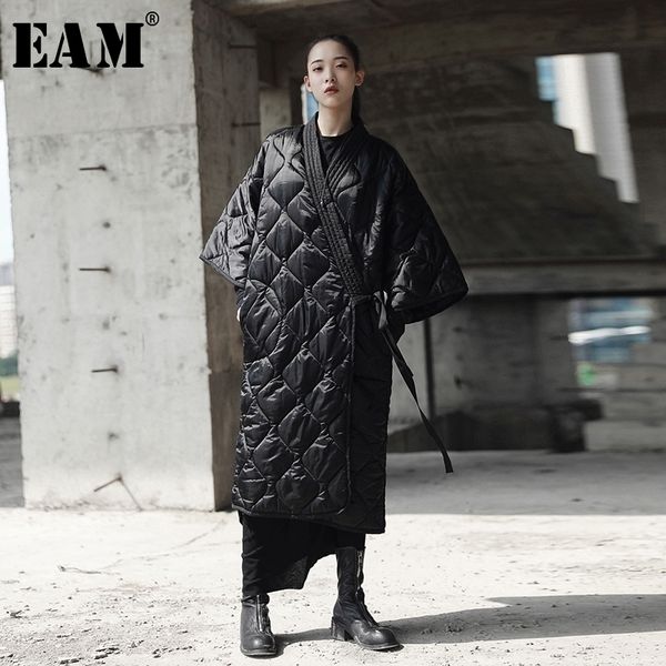 

eam spring autumn vcollar threequarter sleeve solid color bandage cottonpadded big size coat women fashion jd18601 201026, Black