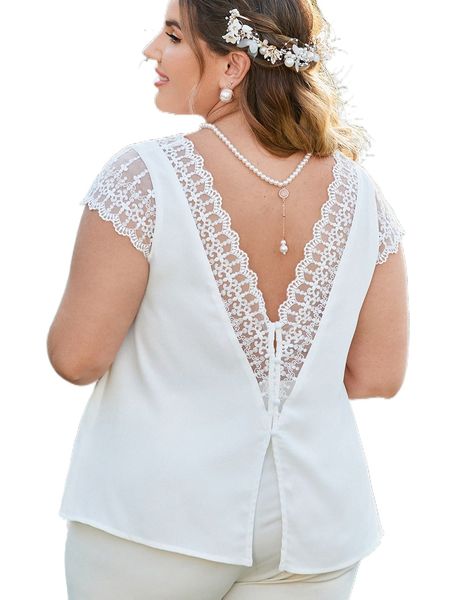 

plus lace trim split hem blouse k7f4#, Black