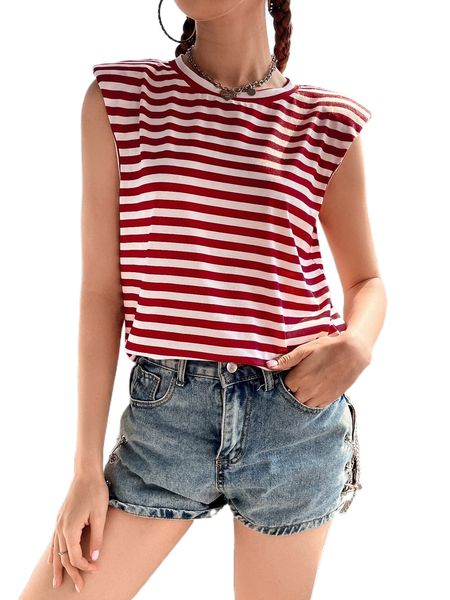 

striped shoulder pads tank y3tw#, White