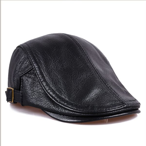 

men's real sheepskin hat winter warm peaked cap beret sunscreen black, Blue;gray