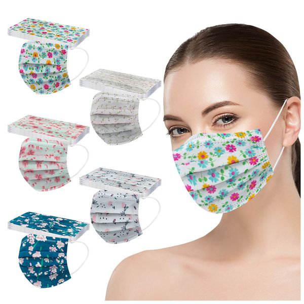 

flower style disposable face masks breathable 3-ply non-woven cup dust masks with elastic earloop for adults women