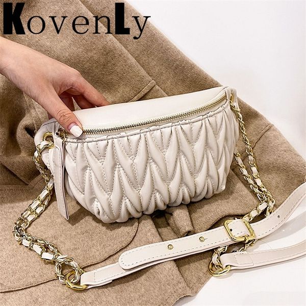 

waist bag woman casual fashion chest bag zipper pouch classic fold pattern leather fanny packs leisure travel lady shoulder bags 220620