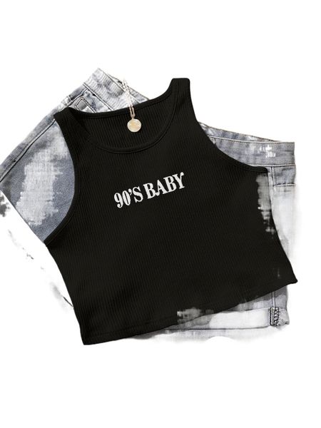 

letter graphic ribbed crop tank h3h5#, White