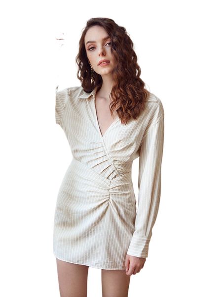 

striped print drop shoulder ruched blouse k7sj#, White
