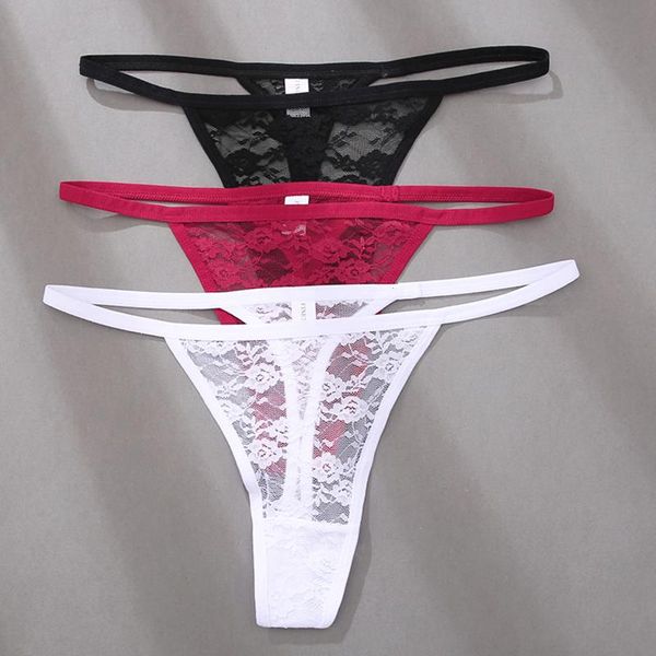 

floral lace women thongs female low rise panties transparent underwear hollow out t-back g-string girls intimates lingerie, Black;pink