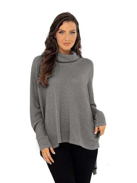 

dearcase turtleneck waffle knit batwing sleeve high low hem tee q7yz#, White