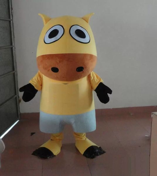Alta Qualidade Yellow Cow Cow Mascot Trajes Animado Thux Bull Bull Cospaly Cartoon Mascote Caráter Halloween Carnaval Festa Fato