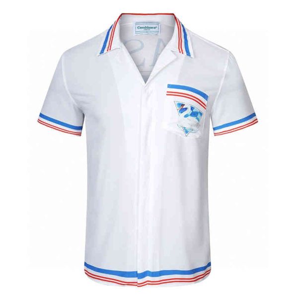 

hawaiian shirt mens casablanca swan letter tee contrast color pocket beach short sleeve tshirts flower shirt button breathable 3xl, White;black