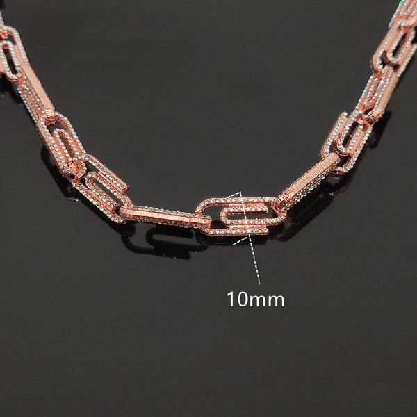 

personality hip hop necklace 10mm paper clip full diamond large gold chain cuban necklace, Silver