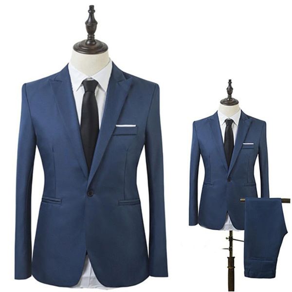 Abiti da uomo Blazer Uomo Slim Fit Business Leisure One Button Formal Two-Piece Suit For Groom Wedding Costume HommeMen's