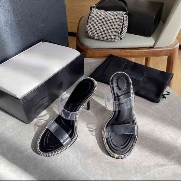 

sandals high version king transparent flat band sandals women's aw slippers wear thin heel high-heeled outside, Black