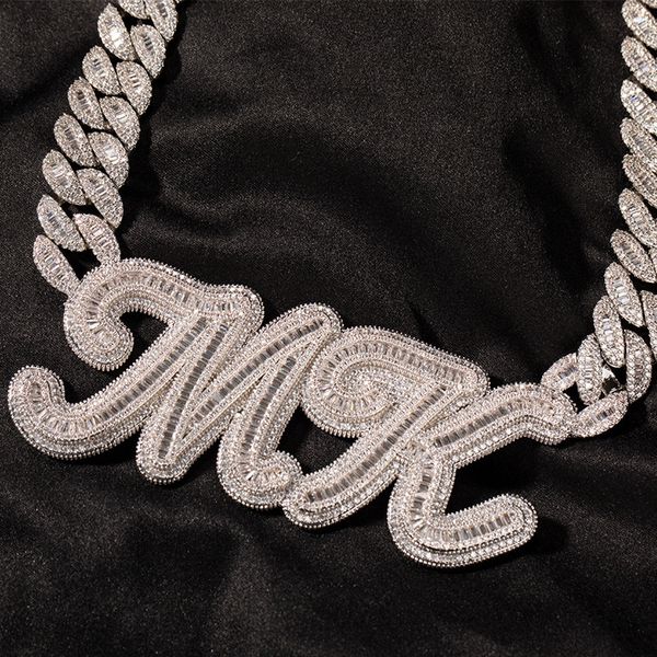 

unique fashion custom name letter necklace gold plated bling icy cz letter pendant necklace with 20inch cz cuban chain for men women, Silver