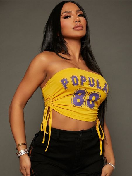 

letter graphic drawstring ruched tube b9ev#, White